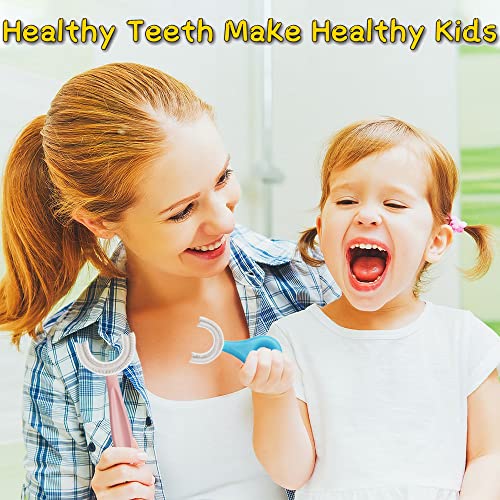 YOTEE U-Shaped Toothbrush Kids 2 PCS - Toddler with Food Grade Soft Silicone Brush Head, Manual Whole Mouth for Age 2-6, 360° Oral Teeth Cleaning Design