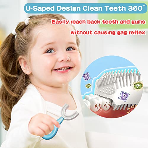 YOTEE U-Shaped Toothbrush Kids 2 PCS - Toddler with Food Grade Soft Silicone Brush Head, Manual Whole Mouth for Age 2-6, 360° Oral Teeth Cleaning Design