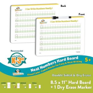channie’s visual dry erase neat numbers hard board for pre-k, kindergarten & elementary school students, handwriting practice