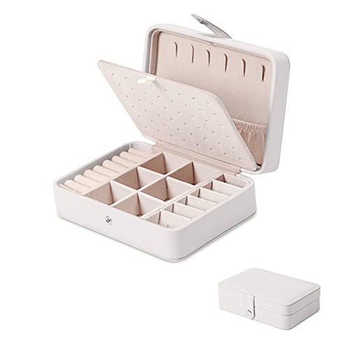 AGECASH A Small Jewelry Box, Portable Mini Travel Jewelry Case Earrings Necklaces Rings Storage Organizer,PU Leather Double Layer Jewellery Organizer for Women Girls Gift