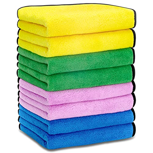 Microfiber Towels for Cars - Car Cleaning Cloths Ultra Absorbent & Soft | Microfibre Cloth for Car Moto Cleaning Detailing Polishing Drying, Multi-Color(15.8X 11.8iInch/8Pack)