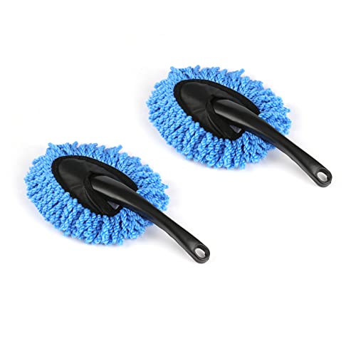 Amiss 2 Pack Mini Microfiber Car Dash Duster Brush, Multi-Functional Car Cleaning Brush, Car Interior Exterior Accessories, Cleaning and Washing Tool for Car - Blue