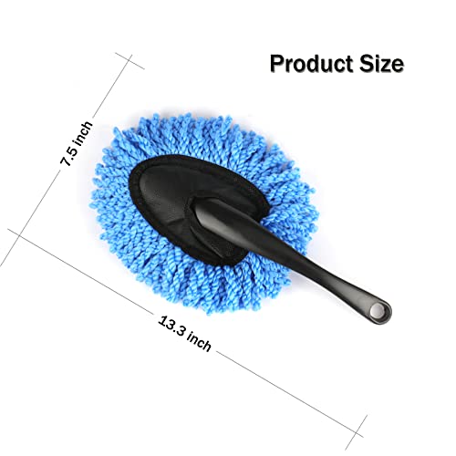 Amiss 2 Pack Mini Microfiber Car Dash Duster Brush, Multi-Functional Car Cleaning Brush, Car Interior Exterior Accessories, Cleaning and Washing Tool for Car - Blue