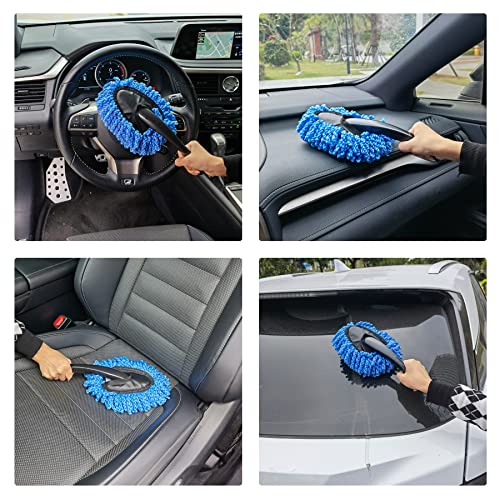 Amiss 2 Pack Mini Microfiber Car Dash Duster Brush, Multi-Functional Car Cleaning Brush, Car Interior Exterior Accessories, Cleaning and Washing Tool for Car - Blue