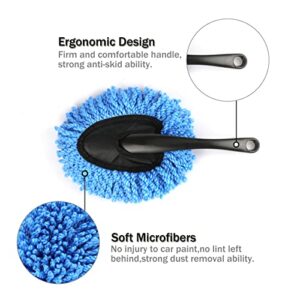 Amiss 2 Pack Mini Microfiber Car Dash Duster Brush, Multi-Functional Car Cleaning Brush, Car Interior Exterior Accessories, Cleaning and Washing Tool for Car - Blue