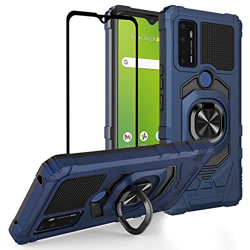 GW Case for AT&T Radiant Max 5G / Cricket Dream 5G / Innovate 5G w/Tempered Glass Screen Protector [Magnetic Car Mount Ring Kickstand Holder] Full-Body Shock Proof Cover [Military Grade] Case - Blue