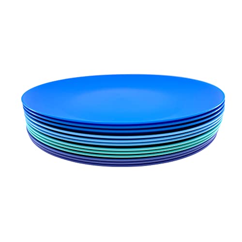 WEXINHAO Plastic Plates Reusable - 10 inch Unbreakable Dinner Plates set of 12 - BPA Free Dishwasher Safe Microwave Plates - Everyday Large Plates for Kids Kitchen Salad Party Outdoor