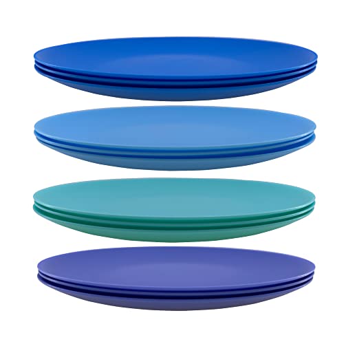 WEXINHAO Plastic Plates Reusable - 10 inch Unbreakable Dinner Plates set of 12 - BPA Free Dishwasher Safe Microwave Plates - Everyday Large Plates for Kids Kitchen Salad Party Outdoor