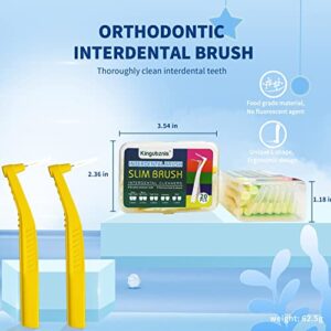 Kingubznis 80 Count Interdental Brush Cleaner Dental Brushes Toothpick Tooth Flossing Head Oral Dental Hygiene Brush Interdental Angle Brushes with Portable (Yellow, Micro Tight Teeth)