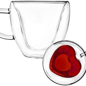 seninhi Double layer heart cup Heart 【240ML】 Heart Shaped Cup - clear glass with Handle Double Wall Insulated Heat resistant coffee cup, tea cup, milk cup, Nice Gift creative (240ML)