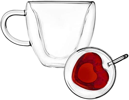 seninhi Double layer heart cup Heart 【240ML】 Heart Shaped Cup - clear glass with Handle Double Wall Insulated Heat resistant coffee cup, tea cup, milk cup, Nice Gift creative (240ML)