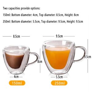 seninhi Double layer heart cup Heart 【240ML】 Heart Shaped Cup - clear glass with Handle Double Wall Insulated Heat resistant coffee cup, tea cup, milk cup, Nice Gift creative (240ML)