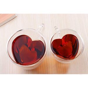 seninhi Double layer heart cup Heart 【240ML】 Heart Shaped Cup - clear glass with Handle Double Wall Insulated Heat resistant coffee cup, tea cup, milk cup, Nice Gift creative (240ML)