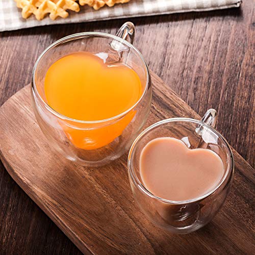 seninhi Double layer heart cup Heart 【240ML】 Heart Shaped Cup - clear glass with Handle Double Wall Insulated Heat resistant coffee cup, tea cup, milk cup, Nice Gift creative (240ML)