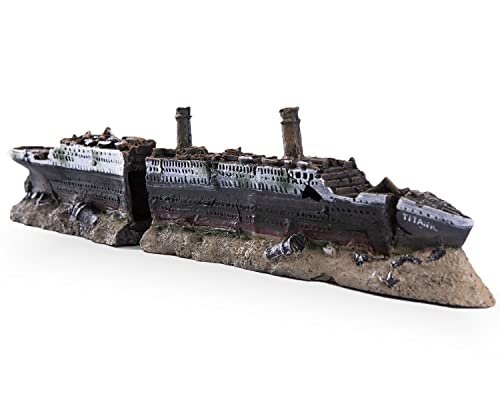 IBWell 15 inch Large Ship Wreck Resin Aquarium Castle Decorations Fish Tank Ornaments