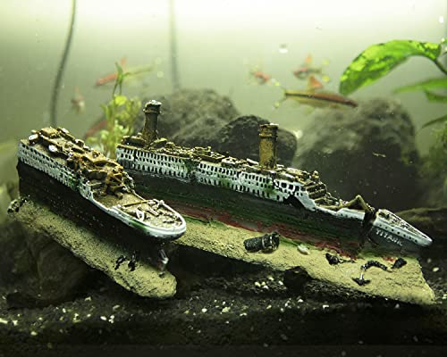 IBWell 15 inch Large Ship Wreck Resin Aquarium Castle Decorations Fish Tank Ornaments