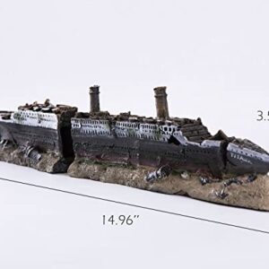 IBWell 15 inch Large Ship Wreck Resin Aquarium Castle Decorations Fish Tank Ornaments