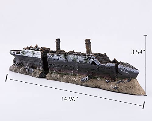 IBWell 15 inch Large Ship Wreck Resin Aquarium Castle Decorations Fish Tank Ornaments