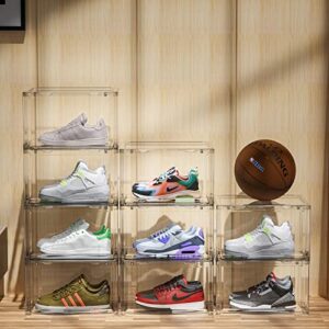 STAHMFOVER Clear Shoe Box, Set of 9 Stackable Plastic Sneaker Box Container, Magnetic Side Open Shoe Organizer and Shoes Storage Case, Full Transparent to Display Sneakers