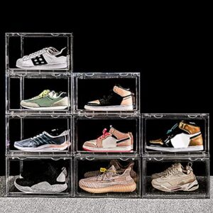 STAHMFOVER Clear Shoe Box, Set of 9 Stackable Plastic Sneaker Box Container, Magnetic Side Open Shoe Organizer and Shoes Storage Case, Full Transparent to Display Sneakers