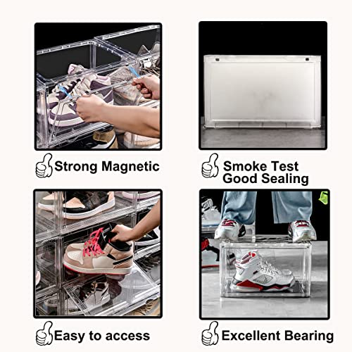 STAHMFOVER Clear Shoe Box, Set of 9 Stackable Plastic Sneaker Box Container, Magnetic Side Open Shoe Organizer and Shoes Storage Case, Full Transparent to Display Sneakers