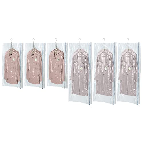 TAILINK Hanging Vacuum Storage Space Saver Bags 6 Pack (3 Long+3 Short) for Clothes, Winter Coats, Suits, Dress Garments, Variety Wide-Side Space Saver Garment Bags, Closet Organizer Save 80% Space