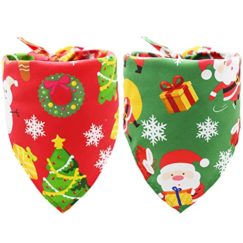 Covoroza 2 Pack Christmas Dog Bandanas Reversible Triangle Bibs Scarf Accessories X-mas for Dogs Pets Animals Red and Green