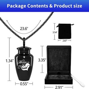 VHIONER Keepsake Urns for Human Ashes, Cremation Urns for Adult Ashes Titanium Steel, Ash Pendants Cremation Jewelry with Black Premium Box (Black)