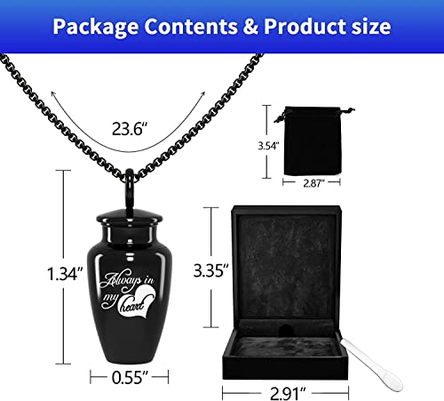 VHIONER Keepsake Urns for Human Ashes, Cremation Urns for Adult Ashes Titanium Steel, Ash Pendants Cremation Jewelry with Black Premium Box (Black)