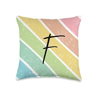 cute pastel stripes personalized monogram letter f colorful throw pillow, 16x16, multicolor