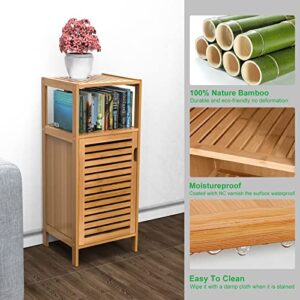 Purbambo Bathroom Bamboo Storage Cabinet, Freestanding Floor Cabinet with Door and Shelf for Bathroom, Living Room, Bedroom, Hallway, Kitchen