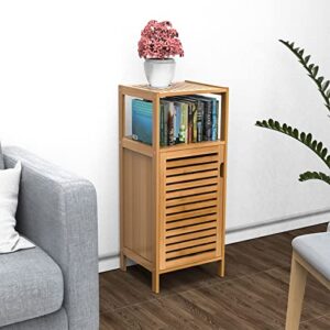 Purbambo Bathroom Bamboo Storage Cabinet, Freestanding Floor Cabinet with Door and Shelf for Bathroom, Living Room, Bedroom, Hallway, Kitchen