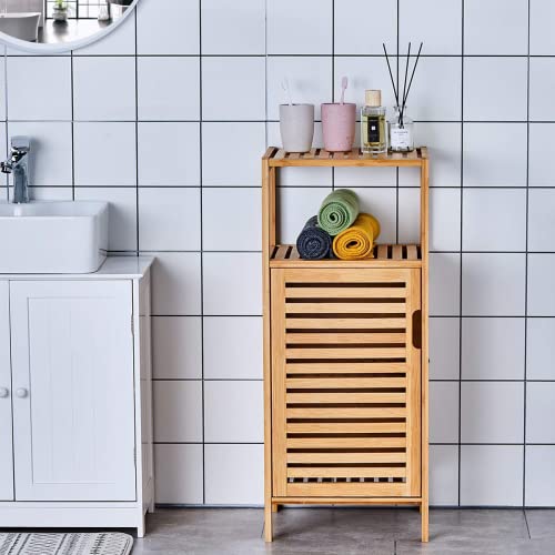 Purbambo Bathroom Bamboo Storage Cabinet, Freestanding Floor Cabinet with Door and Shelf for Bathroom, Living Room, Bedroom, Hallway, Kitchen