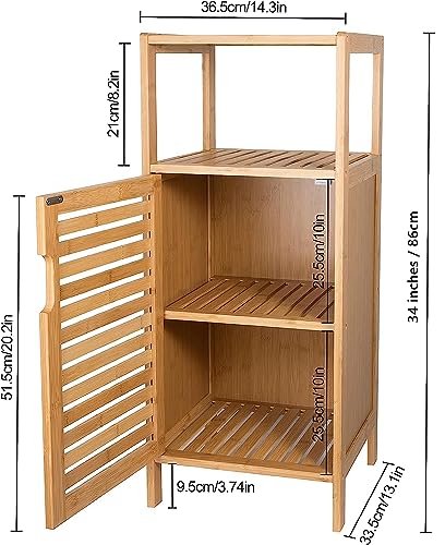 Purbambo Bathroom Bamboo Storage Cabinet, Freestanding Floor Cabinet with Door and Shelf for Bathroom, Living Room, Bedroom, Hallway, Kitchen