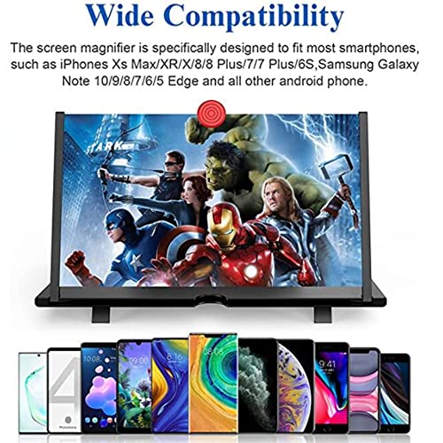 12" Screen Magnifier Amplifier, 3D HD Mobile Phone Magnifier Projector Screen for Movies, Videos,and Gaming.Foldable Mobile Phone Holder with Screen Magnifier,Supports All Smartphones(Black)