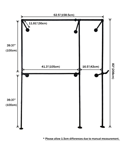 Anynice Industrial Pipe Clothing Rack,Industrial Clothing Rack, Clothing Rods for Hanging Clothes,Clothes Rack,Wall Mounted Garment Rack, Heavy Duty Coat Rack (62.5" W x 14.4" D x82 H, AF01)