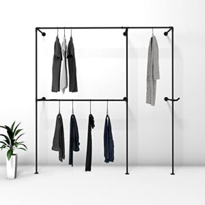 anynice industrial pipe clothing rack,industrial clothing rack, clothing rods for hanging clothes,clothes rack,wall mounted garment rack, heavy duty coat rack (62.5" w x 14.4" d x82 h, af01)