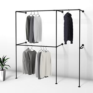 Anynice Industrial Pipe Clothing Rack,Industrial Clothing Rack, Clothing Rods for Hanging Clothes,Clothes Rack,Wall Mounted Garment Rack, Heavy Duty Coat Rack (62.5" W x 14.4" D x82 H, AF01)