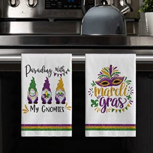 Artoid Mode Parading with My Gnomies Happy Mardi Gras Mask Home Kitchen Towels, 18 x 26 Inch Holiday Ultra Absorbent Drying Cloth Dish Towels for Cooking Baking Set of 2