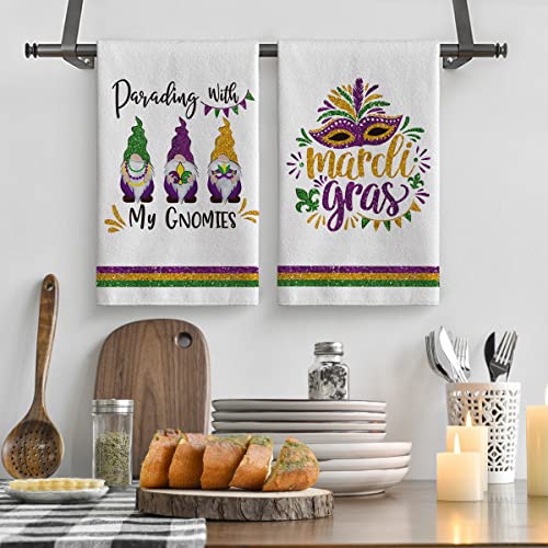 Artoid Mode Parading with My Gnomies Happy Mardi Gras Mask Home Kitchen Towels, 18 x 26 Inch Holiday Ultra Absorbent Drying Cloth Dish Towels for Cooking Baking Set of 2