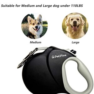 PetiFine 26ft/8m Heavy Duty Retractable Dog Leash for Large Dogs,Strong Extendable Dog Leash Up to 110 lbs, Reflective Nylon Tape Tangle Free(Black,New)