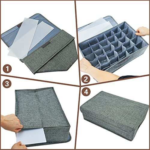 Sock Drawer Organizer Divider 2 Pack Socks Organizer with Lid 30 Cell Foldable Closet Sock Storage Divider Tie Storage Underwear Storage Boxes for Storing Socks Ties Bra Handkerchiefs Belts (Gray)