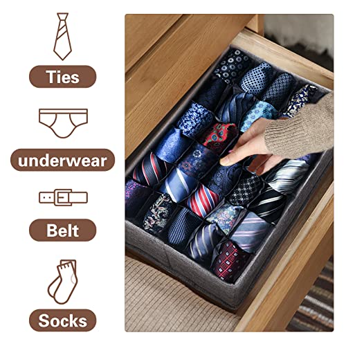 Sock Drawer Organizer Divider 2 Pack Socks Organizer with Lid 30 Cell Foldable Closet Sock Storage Divider Tie Storage Underwear Storage Boxes for Storing Socks Ties Bra Handkerchiefs Belts (Gray)