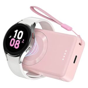 lvfan for samsung galaxy watch charger 4000mah, fast charging portable wireless magnetic charger for samsung galaxy watch 6 classic 5 pro 4 3, active 2/1, gear s4/3, travel phone emergency power-pink