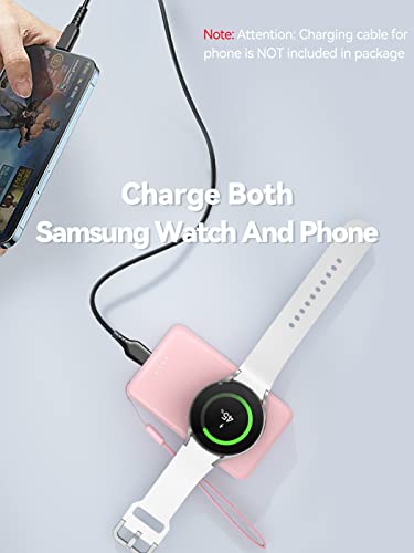 LVFAN for Samsung Galaxy Watch Charger 4000mAh, Fast Charging Portable Wireless Magnetic Charger for Samsung Galaxy Watch 6 Classic 5 Pro 4 3, Active 2/1, Gear S4/3, Travel Phone Emergency Power-Pink