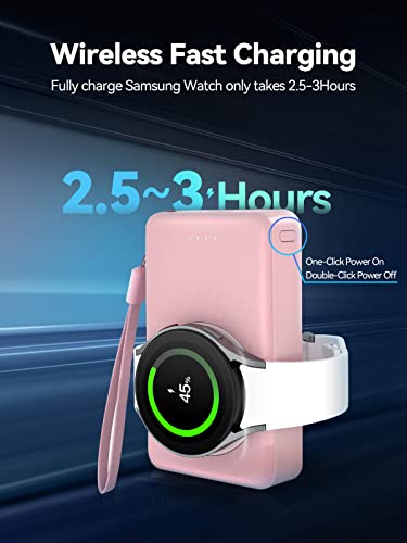 LVFAN for Samsung Galaxy Watch Charger 4000mAh, Fast Charging Portable Wireless Magnetic Charger for Samsung Galaxy Watch 6 Classic 5 Pro 4 3, Active 2/1, Gear S4/3, Travel Phone Emergency Power-Pink