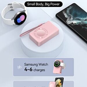 LVFAN for Samsung Galaxy Watch Charger 4000mAh, Fast Charging Portable Wireless Magnetic Charger for Samsung Galaxy Watch 6 Classic 5 Pro 4 3, Active 2/1, Gear S4/3, Travel Phone Emergency Power-Pink