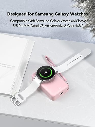 LVFAN for Samsung Galaxy Watch Charger 4000mAh, Fast Charging Portable Wireless Magnetic Charger for Samsung Galaxy Watch 6 Classic 5 Pro 4 3, Active 2/1, Gear S4/3, Travel Phone Emergency Power-Pink