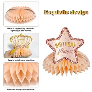 Pink Rose Gold Birthday Decorations Table Honeycomb Centerpieces for Women Girls, 8Pcs Happy Birthday Table Party Supplies, 10th 16th 21st 30th 40th 50th 60th Bday Table Sign Decor