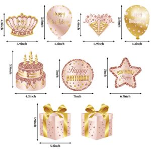 Pink Rose Gold Birthday Decorations Table Honeycomb Centerpieces for Women Girls, 8Pcs Happy Birthday Table Party Supplies, 10th 16th 21st 30th 40th 50th 60th Bday Table Sign Decor